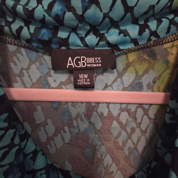 AGB DRESS Teal Yellow Snake Print Long Sleeve Dress 16W - Picture 4 of 5